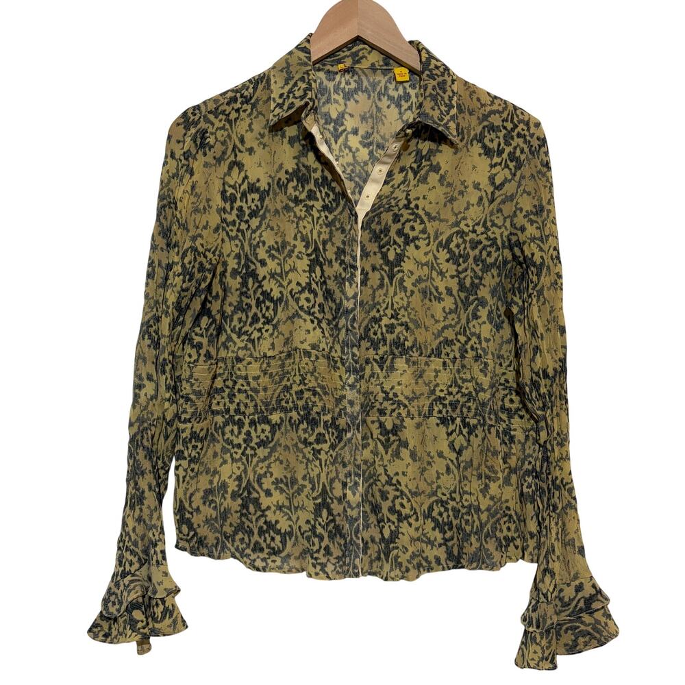 Y2K Essentials by Milano Blouse Pleats‎ Paisley Bell Sleeve Boho Size Small